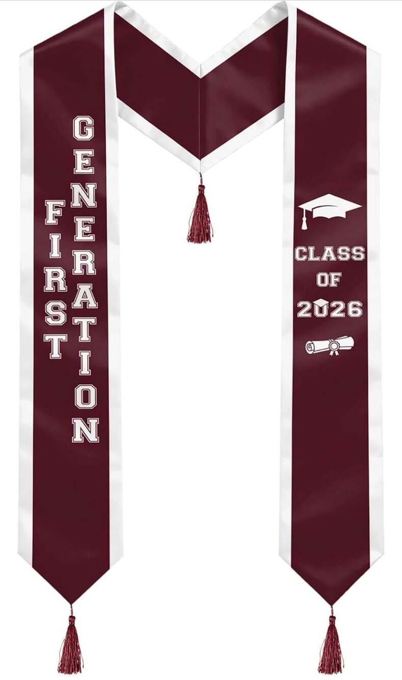 First Generation Maroon and White Graduation Stole, Class of 2026